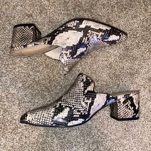 Snakeskin Heel Mules